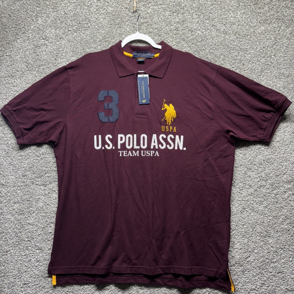 U.S . POLO ASSN. Team USPA‎ Logo #3 Shirt Mens XXL Burgundy 100% Cotton NWT NEW